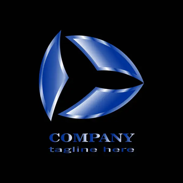 Soyut mavi metalik logo. üç eğri şekli.