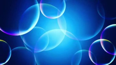 Bulanık bokeh etkisi altında parçacıkları hareket ettiren soyut mavi arkaplan. Çember sabun. ışık kabarcıkları.