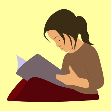 Kitap okuyan bir kız. Çizgi film kızı.