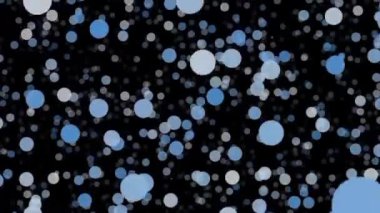 Parçacıkların ve mavi bokeh dairelerinin soyut bir animasyonu koyu arkaplanda parıldıyor. döngü hareketi.