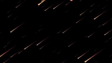 Karanlık uzayda hızla uzaydan düşen yanan meteorlar..