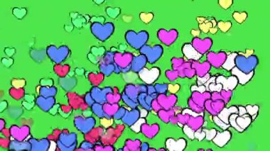 Renkli ve eğlenceli bir kalbi olan soyut bir geçmişi var. yeşil ekran üzerinde romantik kalp döngüsü.
