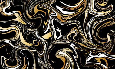 Renkli soyut kıvrımlı sıvı siyah arkaplan. Dalgalı sarı sıvı hareket.