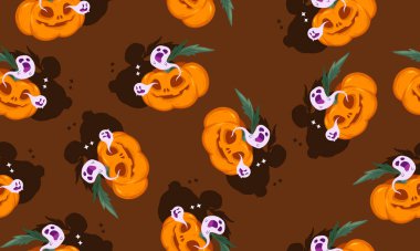 Cadılar Bayramı kusursuz desenli balkabağı ve gölgeli hayalet.