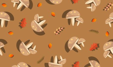 mantar ve yaprakları sonbaharda seamless modeli.