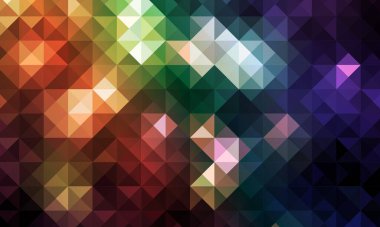 Soyut renkli mozaik üçgen koyu arkaplan. Parlak şekilli geometrik cam deseni.