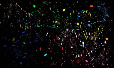 Renkli konfeti damlaları siyah arka planda boya.
