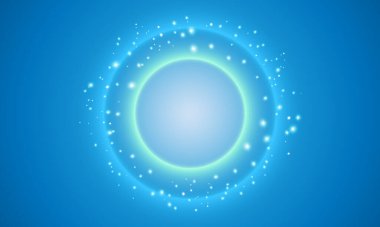 Geleceğin mavi dairesi, mavi arka planda parlayan neon ışığı. parlak ışık.