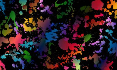 Siyah arka planda renkli lekeler ve spreyler.