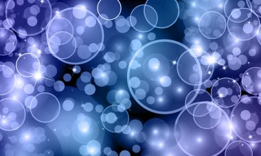 Koyu mavi arka planda parlak yıldızlı ışıklar. Bulanık halka açık yumuşak mavi.