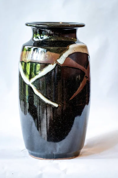 Keramik Keramik Vas Med Abstrakt Design Från Mashiko Stad Tochigi — Stockfoto