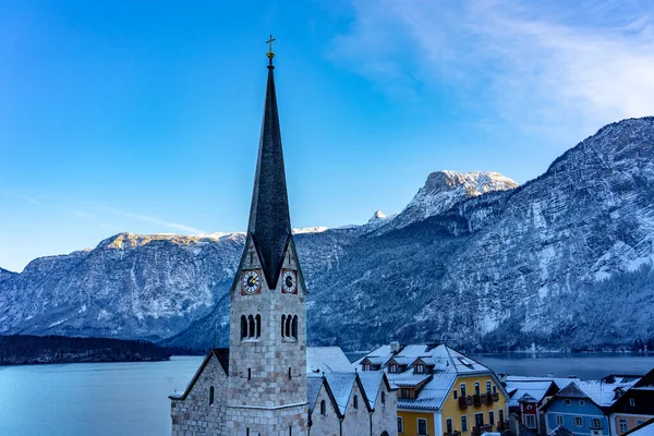 Beautifull Cityscape Special City Hallstatt Austria Salzkammergut Snowy Winter Mountains — Stock Photo, Image