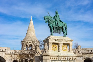 szent Istvan Saint Stephen statue in the fisherman bastion in Budapest Hungary .