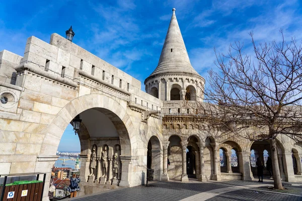 stock image Fishermen's bastion in Budapest Hungary with blue sky .