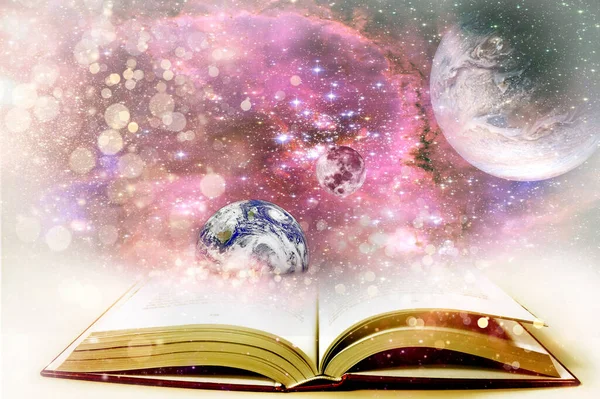 Yıldızlı evrendeki Güneş Sistemi 'ndeki gezegenler NASA tarafından desteklenen bu resmin elementlerinden oluşan bir kitaptan çıkıyorlar. .