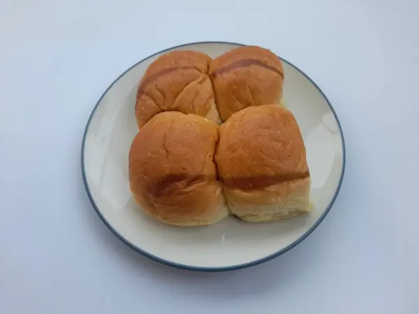 Makanan Toko Roti Piring Pandangan Atas Pada Latar Belakang Putih — Stok Foto