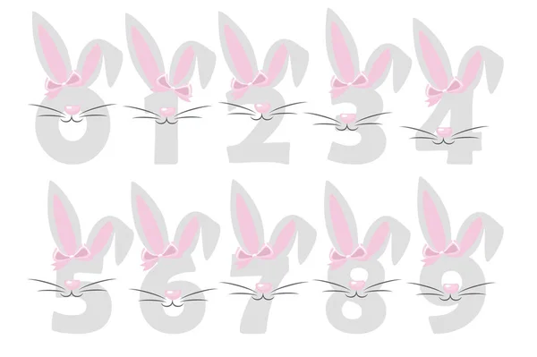 Funny Bunny Numbers Kids Digits Form Rabbit Learn Countt — Stock Vector