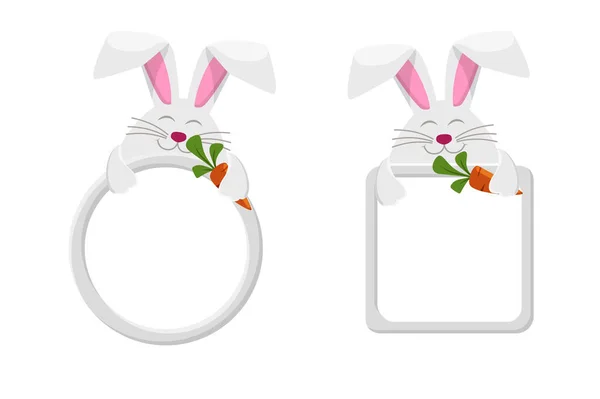 野兔或野兔与胡萝卜的载体框架 动物游戏模板 — 图库矢量图片