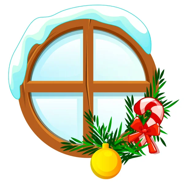 Χριστουγεννιάτικο Παράθυρο Χιόνι Γλειφιτζούρι Και Χριστουγεννιάτικο Δέντρο — Διανυσματικό Αρχείο