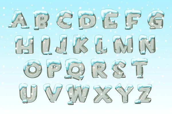 Каменный Алфавит Предназначен Обучения Снегом Векторная Иллюстрация Серые Буквы Шрифт — стоковый вектор