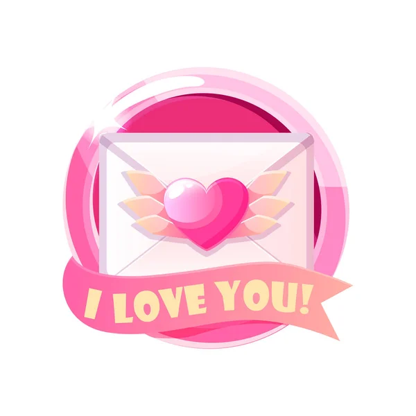 Valentines Day Envelope Letter Icon Wings Pink Icon Frame Inscription — Stock Photo, Image