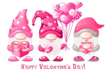 Cute Valentines gnomes with gifts. Happy Valentines Day. clipart