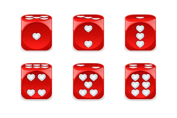 设置孤立的游戏情人节骰子与心脏 从不同侧面收集到的浪漫骰子 — 图库照片