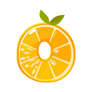 Cartoon Fruit orange number 0, digit zero