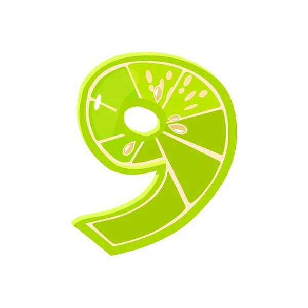 Cartoon Fruit Lime Number Digit Nine — Vetor de Stock