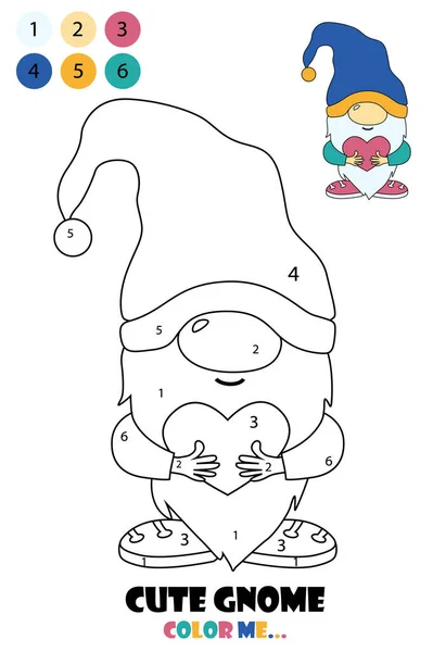 可爱的侏儒着色书 卡通画 Gnome抱着一颗心 — 图库照片