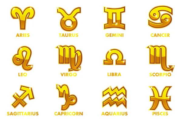 Set Golden Astrology Signs Zodiac — Vetor de Stock