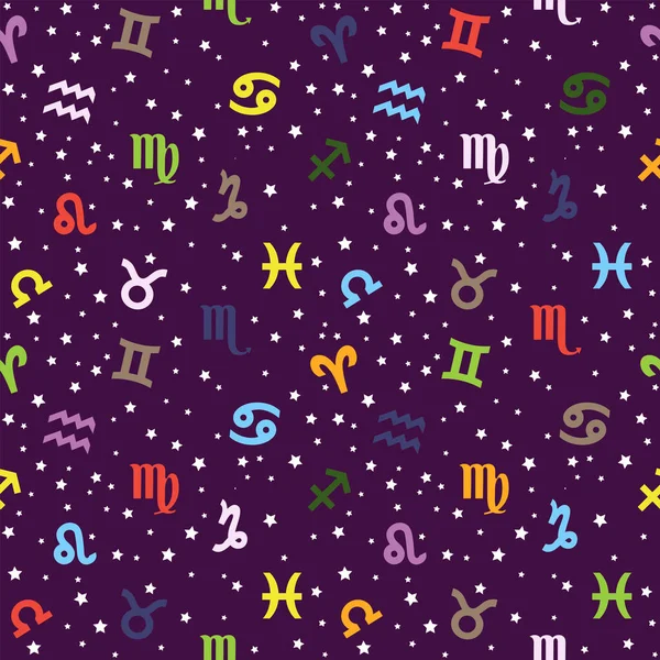 Colored Background Signs Zodiac Astrology Seamless Pattern Zodiac Signs — Vetor de Stock