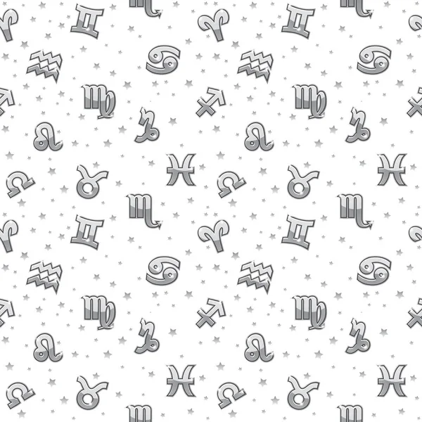 Silver Background Golden Signs Zodiac Astrology Seamless Pattern Zodiac Signs — Stock Vector