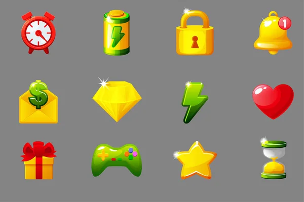 Set Von Spielsymbolen Für Die Benutzeroberfläche Vektor Gui Elemente Für — Stockvektor