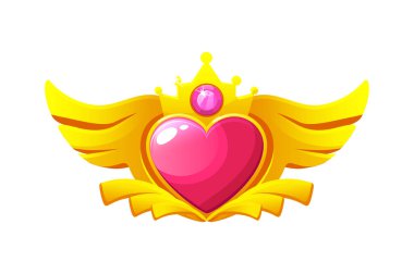 Game badges Heart with wings and crown, vector game app badge icon