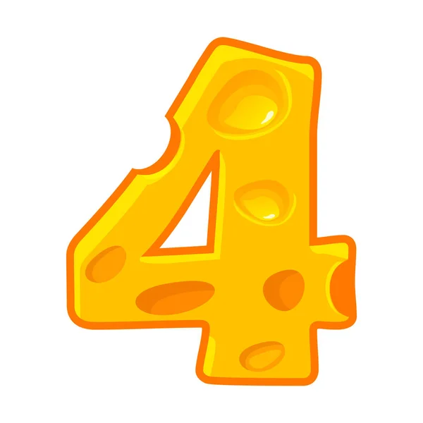 Cheese Number Four Font Kids Number Vector Figure — Vector de stock