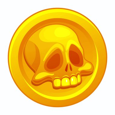 Pirate gold coin icon with a human skull. Pirate doubloon. Black Mark, Vector illustration