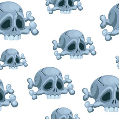 Seamless pattern with Human skull and crossbones, head of skeleton. Symbol of death or dangerous. Design element for halloween holiday.