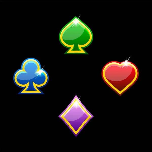 Set Colored Playing Card Suits Isolated Heart Spade Club Diamond — Διανυσματικό Αρχείο