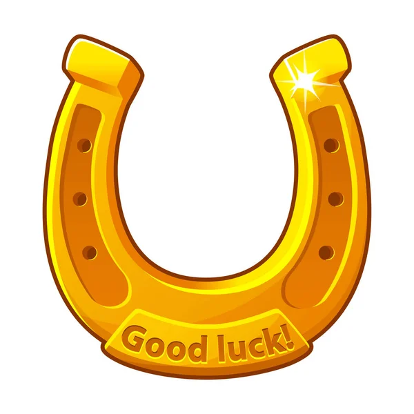 Golden Horseshoe Lucky Patricks Day Symbol Good Luck Sign Vector — Stock Vector