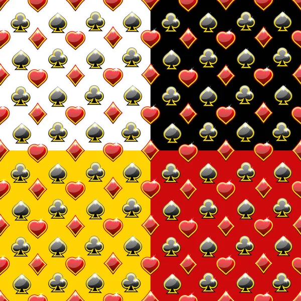 Nahtlose Muster Mit Spielkarten Symbolen Auf Unterschiedlichem Hintergrund Herz Spaten — Stockvektor