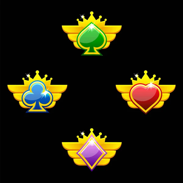 Set Colored Award Badges Casino Game Heart Spade Club Diamond — Stock Vector