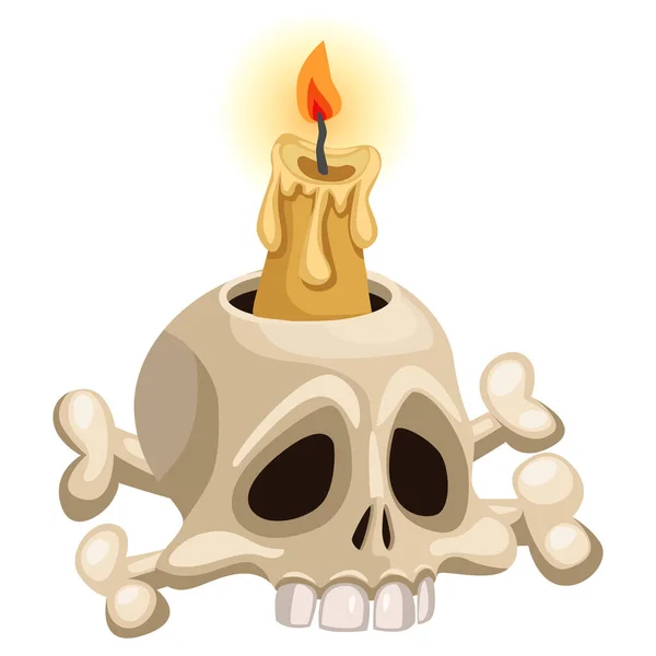 Vela Caveira Crânio Humano Com Uma Vela Símbolo Halloween Castiçal — Vetor de Stock