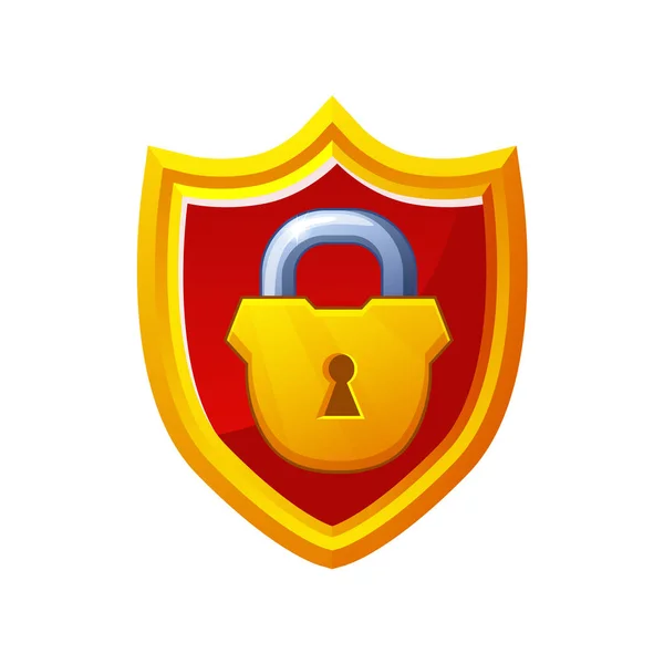 Prémio Escudo Dourado Ícone Cadeado Ícone Jogo Vetorial Bloco Segurança —  Vetores de Stock