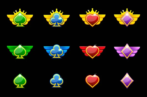Набор Нагрудных Знаков Казино Игры Рейтинг Игры Иконы Сердце Лопата — стоковый вектор