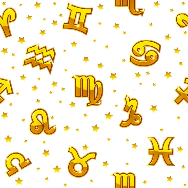 Achtergrond Met Gouden Tekens Van Dierenriem Astrologie Naadloos Patroon Met — Stockfoto
