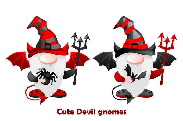 Cartoon Devil Gnomes Ďáblovým Trojzubcem Halloween Leprikónova Postava — Stockový vektor