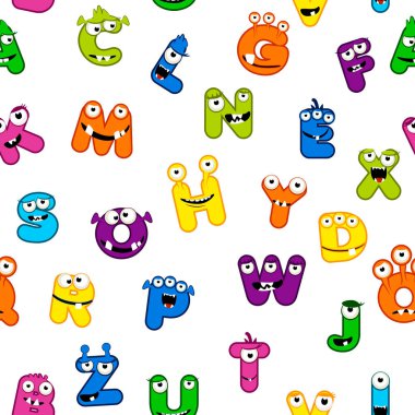 Monster alfabesi font ile kusursuz desen. Çocuklar için parlak bir model. Benzer JPG kopyası