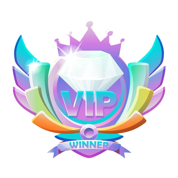 Emblemas Vip Game Com Gem Vencedor Fita Premiada Cópia Similar — Fotografia de Stock