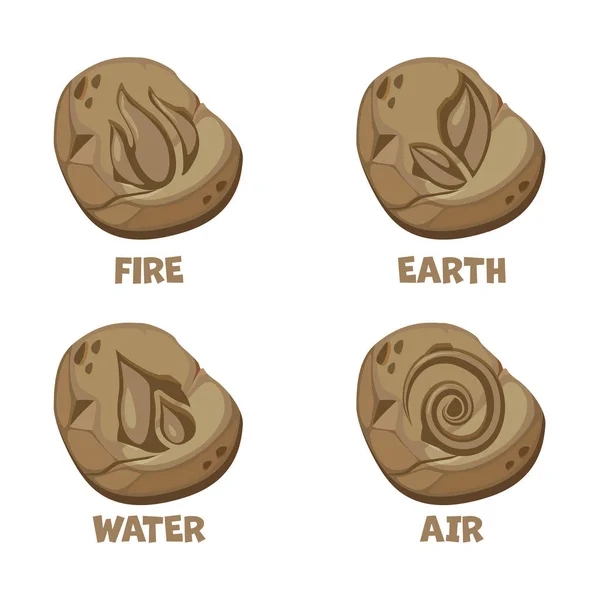 Viento Abstracto Aire Fuego Agua Diseño Símbolos Tierra Piedras Para — Archivo Imágenes Vectoriales